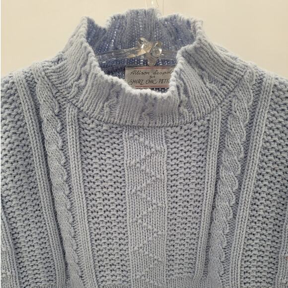 Handmade Vintage Pastel Periwinkle Cable Knit Mock Neck Balletcore Crop Sweater - Picture 6 of 10